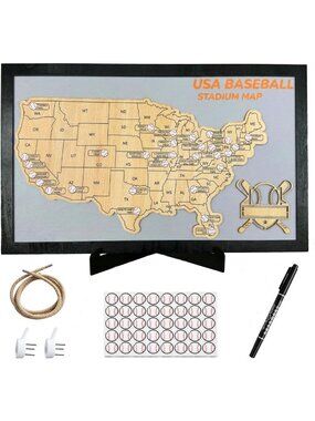 Baseball Stadium Map Tracker | MLB Ballparks Visited Checklist Poster Decor